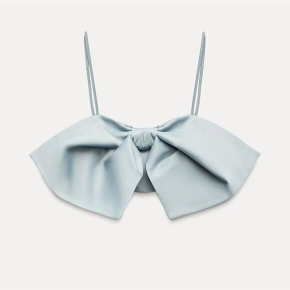 NWT ZARA SATIN EFFECT BOW CROP TOP - Picture 3 of 9
